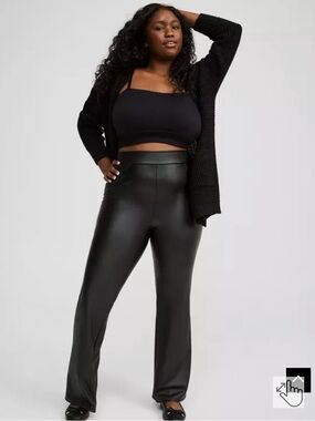 Faux Leather Black Full Length Slim Boot Leggings Bootcut PU Pants